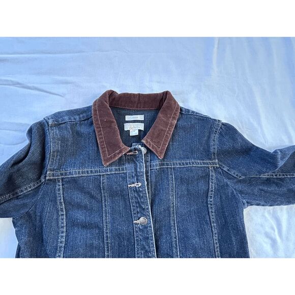 Christopher & Banks Stretch Jean Jacket Size M, Corduroy Collar, Button Down - Picture 8 of 10